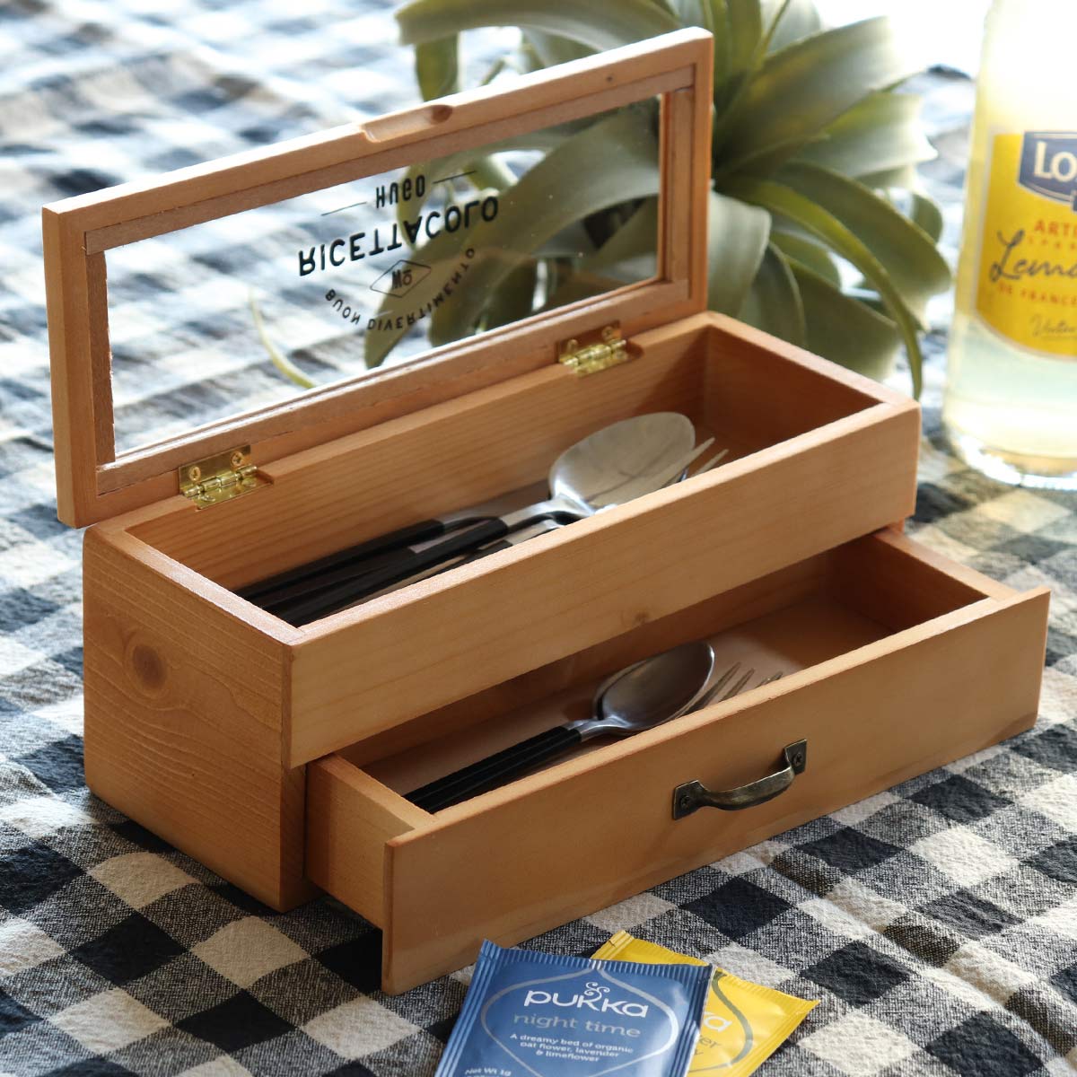 HUGO カトラリーケース 2段 木製 （ ヒューゴ カトラリー収納 小物入れ