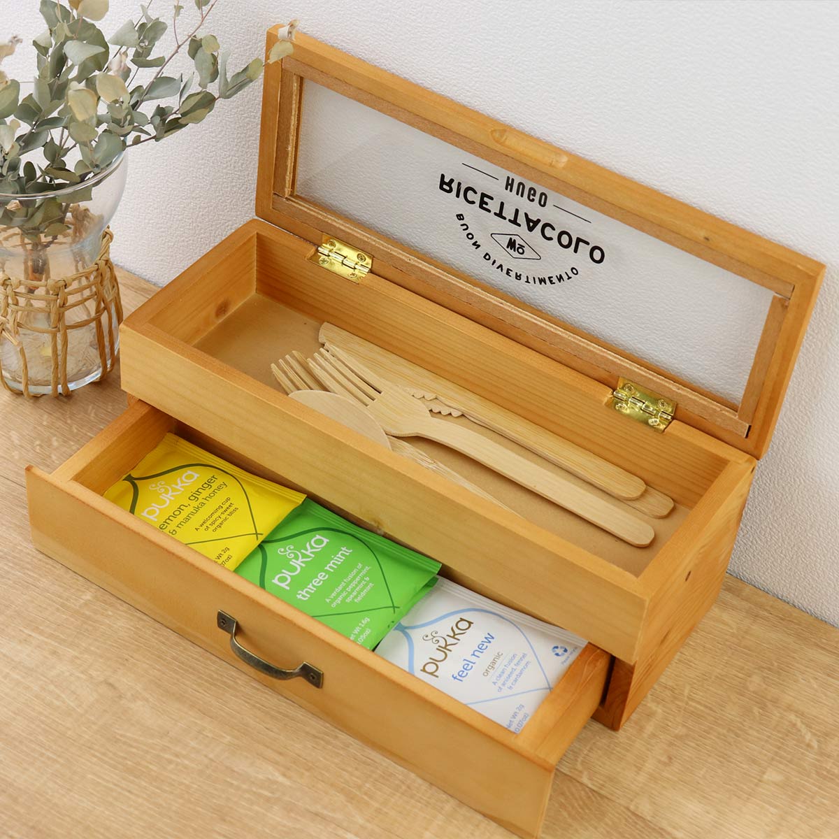 HUGO カトラリーケース 2段 木製 （ ヒューゴ カトラリー収納 小物入れ