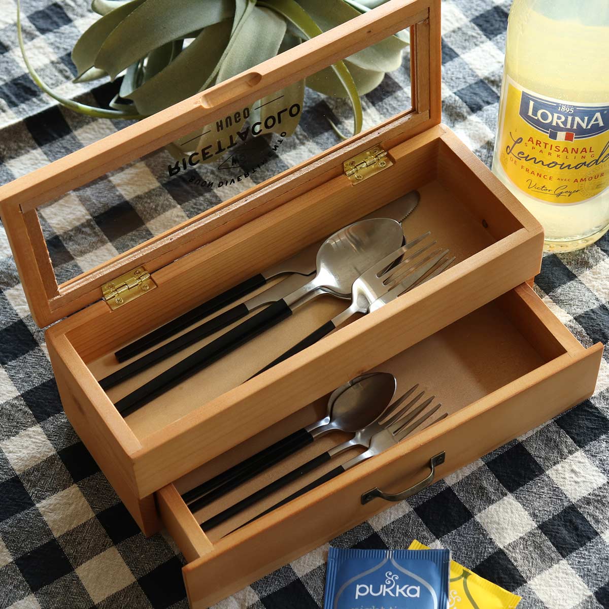 HUGO カトラリーケース 2段 木製 （ ヒューゴ カトラリー収納 小物入れ