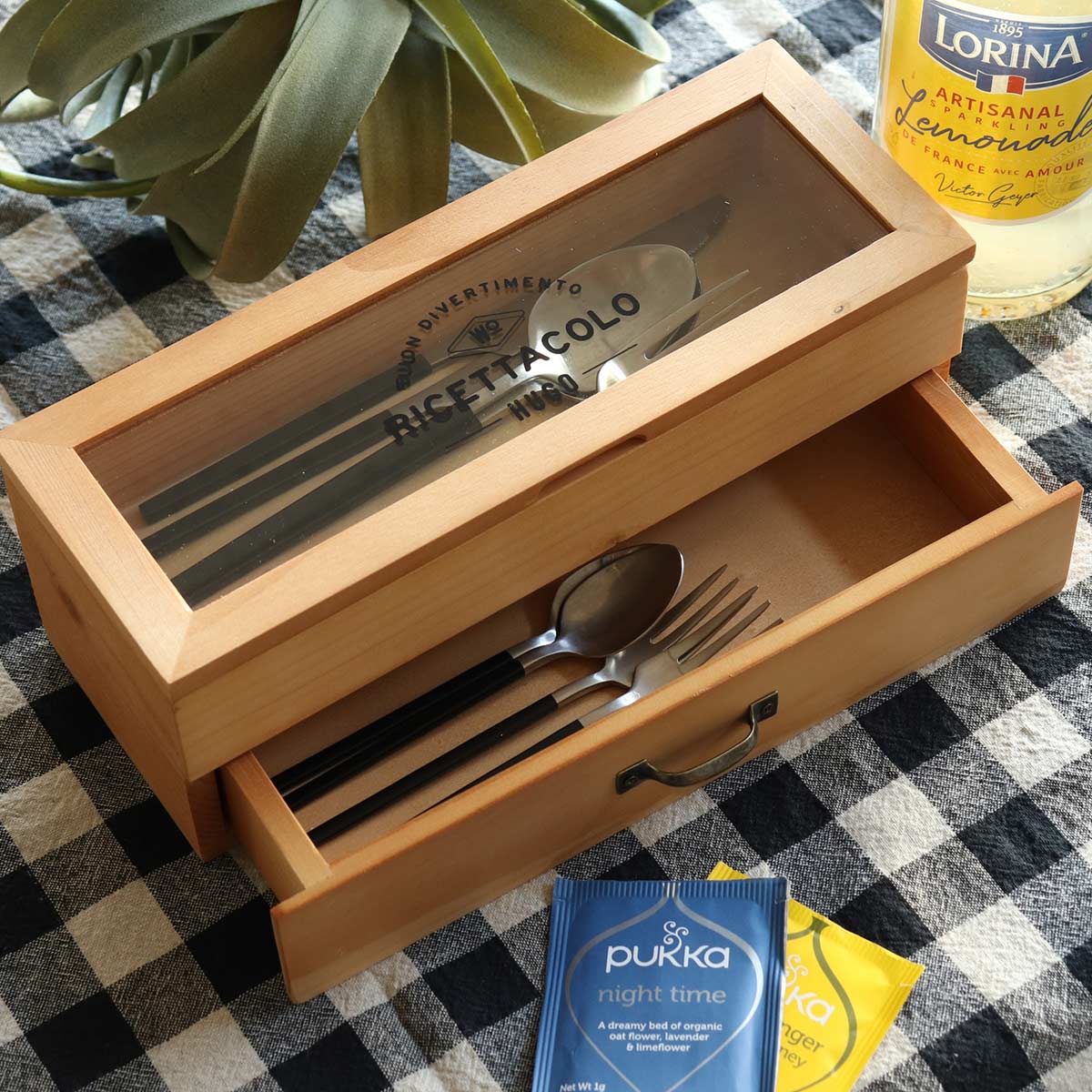 HUGO カトラリーケース 2段 木製 （ ヒューゴ カトラリー収納 小物入れ