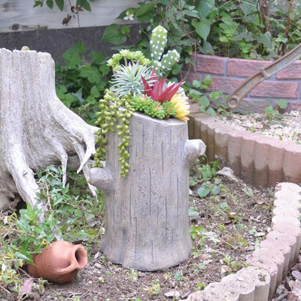 フラワーポット 切り株プランター タイプB 幅21.5×奥行18×高さ30.3cm （ グラスファイバー 鉢 植木鉢 フラワー ポット プランター ）