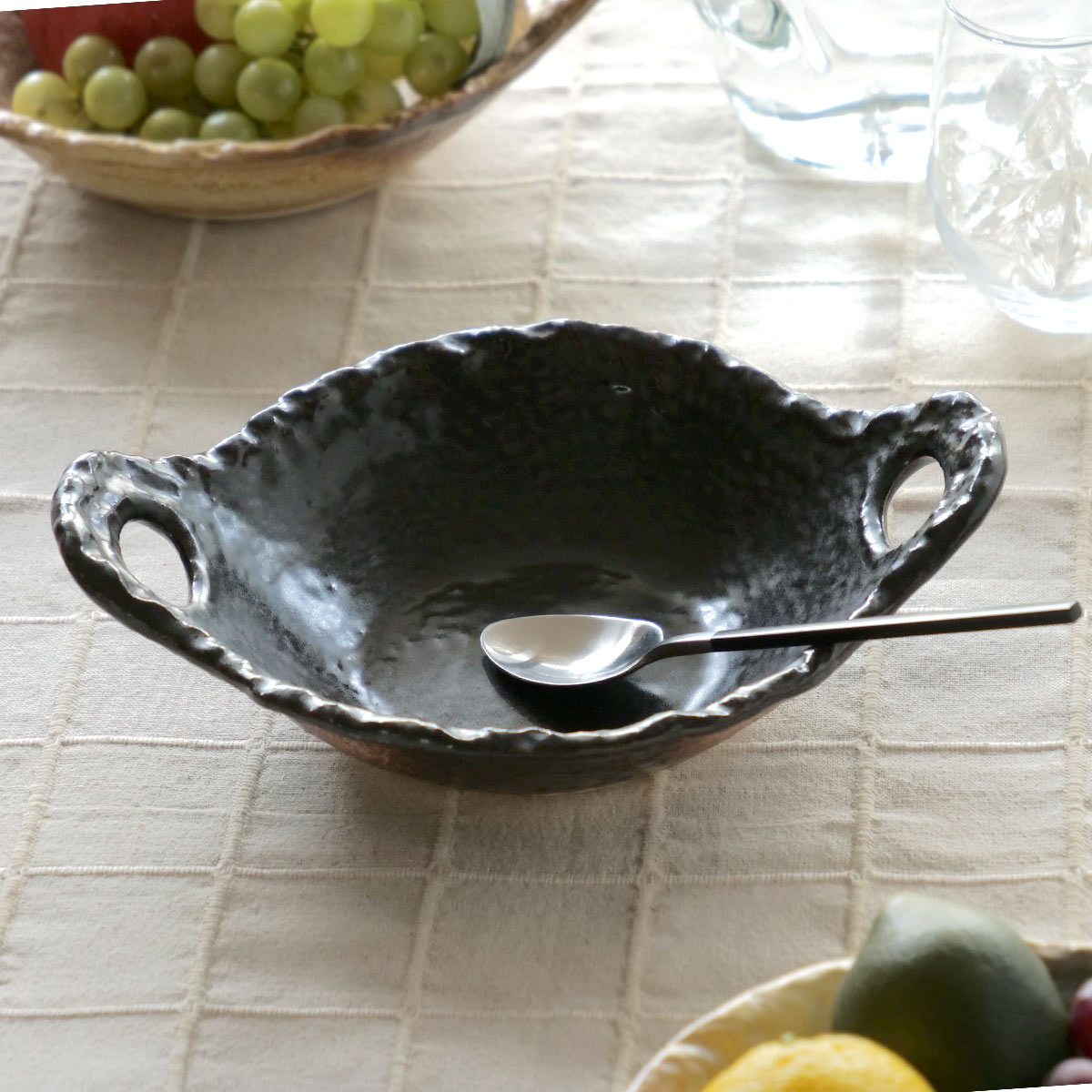 民芸陶板 黒 6号 24cm 陶器 萬古焼 （ 食洗機対応 電子レンジ対応