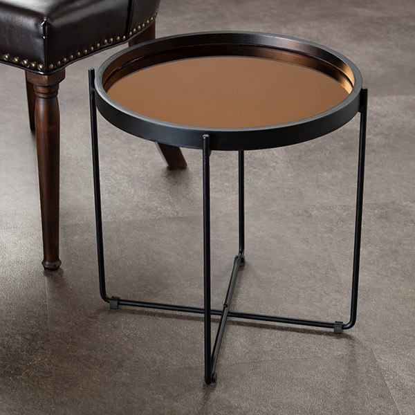 東谷 サイドテーブル 幅42cm トレー テーブル 折りたたみ 収納 お盆 丸