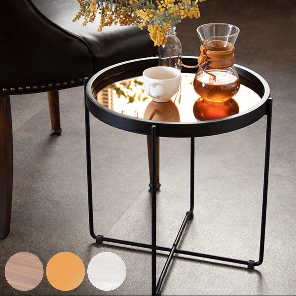 東谷 サイドテーブル 幅42cm トレー テーブル 折りたたみ 収納 お盆 丸