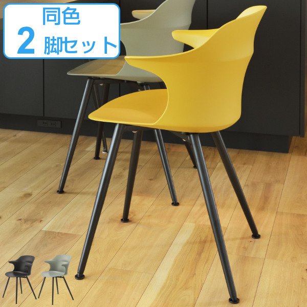 チェア 2脚セット 座面高45cm ひじ掛け プラスチック 椅子 チェアー ダイニングチェア アジャスター （ イス いす 肘掛け ダイニングチェアー ）