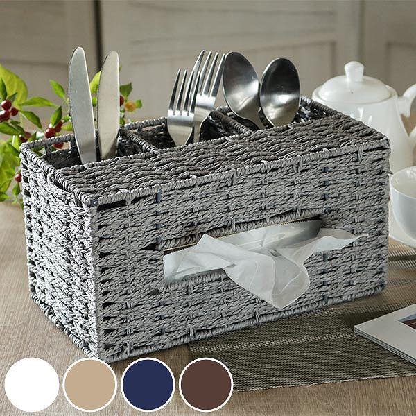 ティッシュケース 紙 収納 多機能 おしゃれ ( ティッシュボックス ティッシュカバー 編み込み )