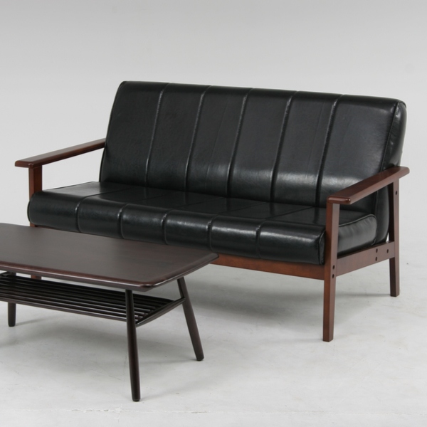 ソファ 幅128cm 二人掛け 2人用 レザー調 ひじ掛け 木製 合成皮革