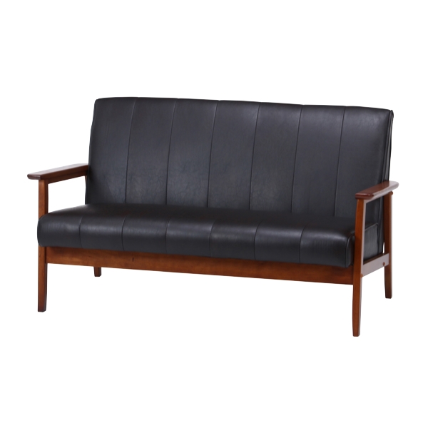 ソファ 幅128cm 二人掛け 2人用 レザー調 ひじ掛け 木製 合成皮革