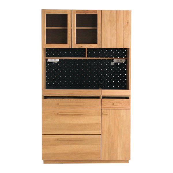 食器棚 北欧風 キッチンボード オーク材 幅105cm （ カップボード キッチン収納 キッチン 食器 収納 日本製 完成品 ）