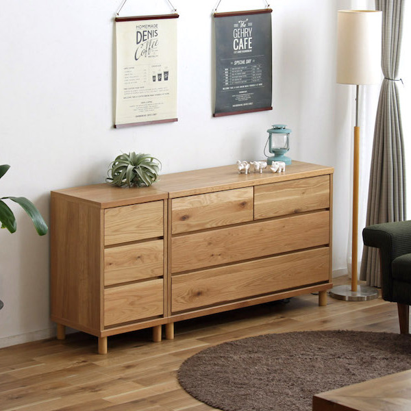 東馬（Tohma） ワイドチェスト 3段 北欧風 オーク材 幅110cm