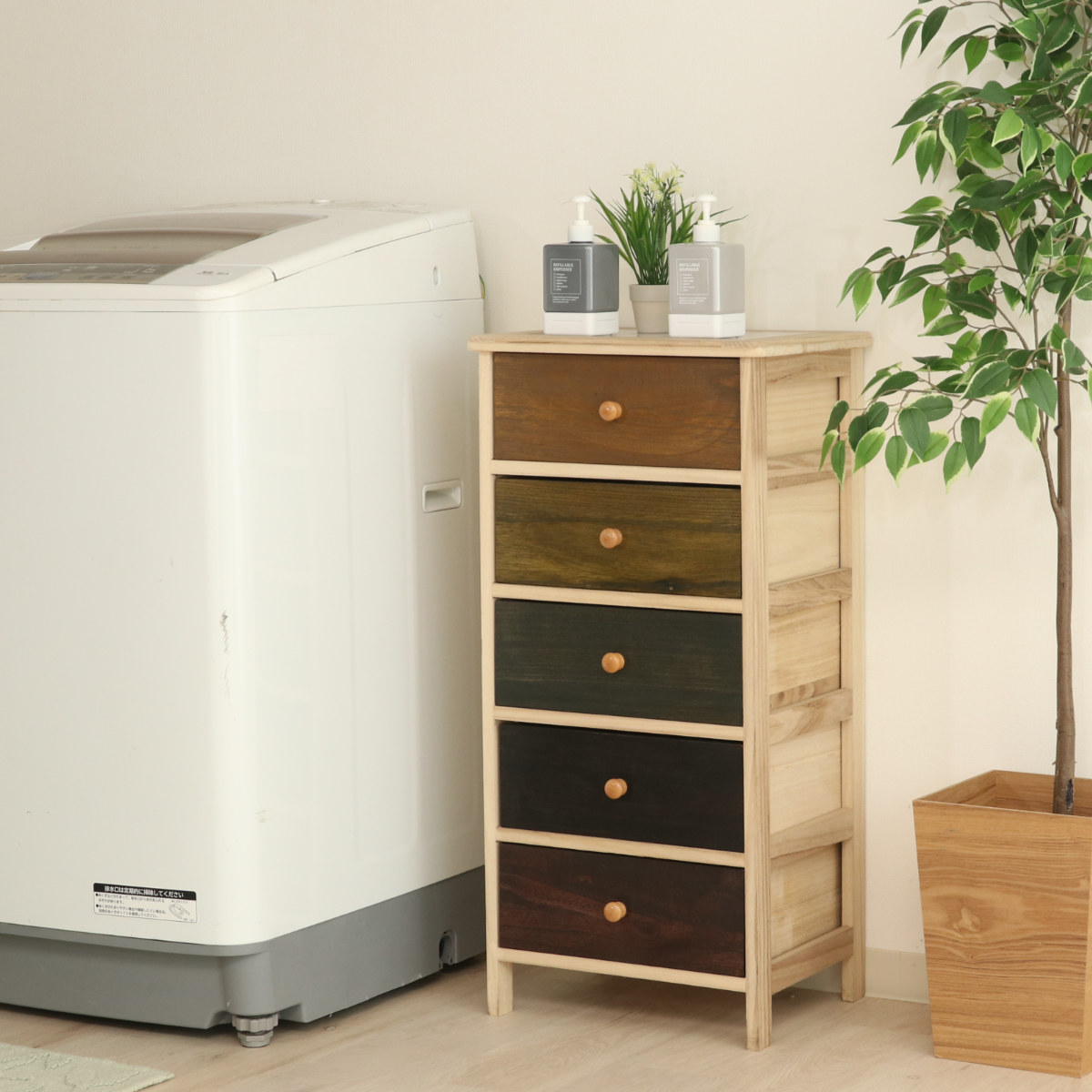 不二貿易（Fuji Boeki） チェスト 幅40cm 5段 桐製 マルチカラフル