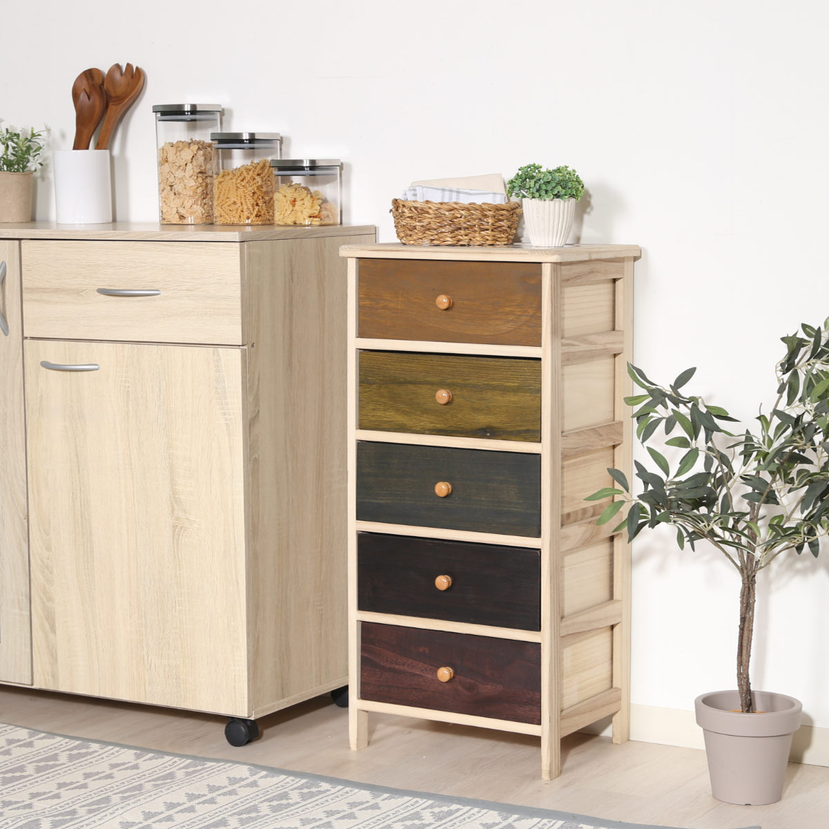 不二貿易（Fuji Boeki） チェスト 幅40cm 5段 桐製 マルチカラフル