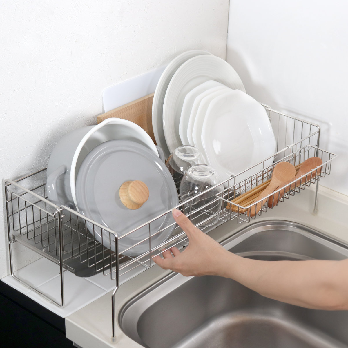 ヨシカワ 水切りラック シンクサイド幅の広がる水切りハイ 幅15×奥行