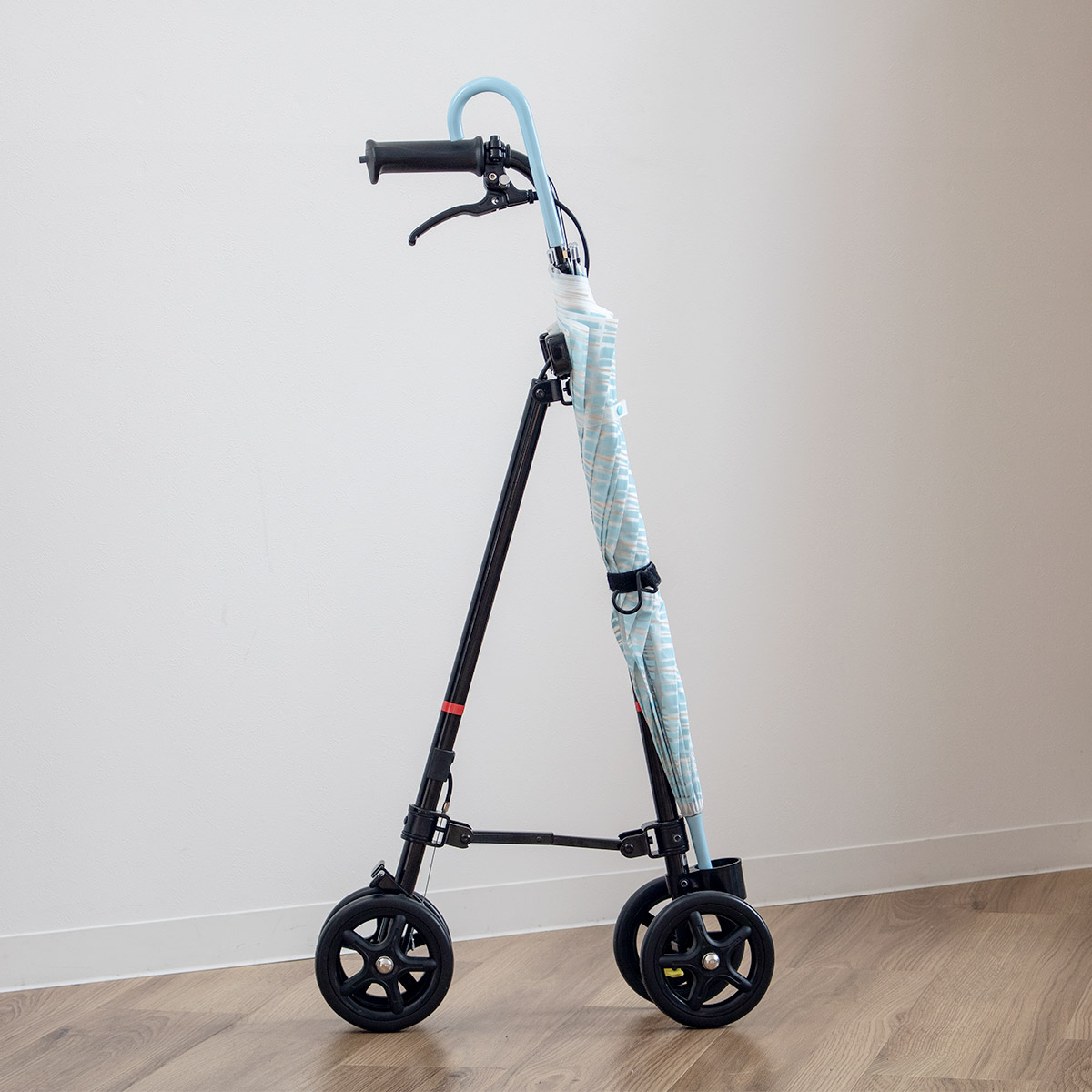 フジホーム 杖 ブラック 車輪付き 高さ調節 ハンドレールステッキ 介護