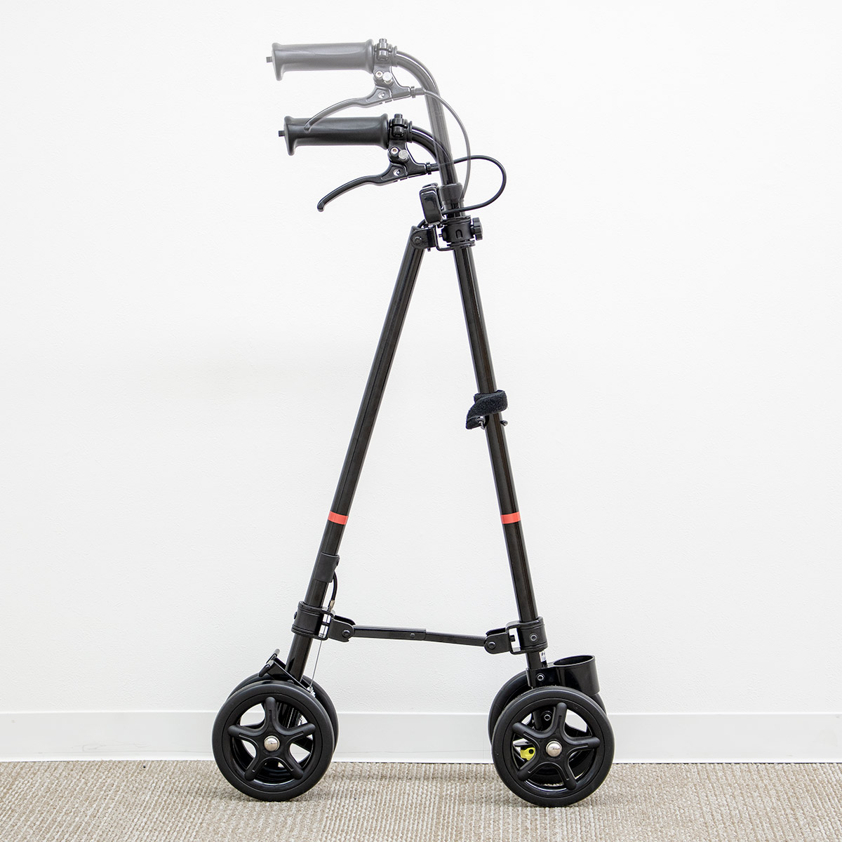 フジホーム 杖 ブラック 車輪付き 高さ調節 ハンドレールステッキ 介護