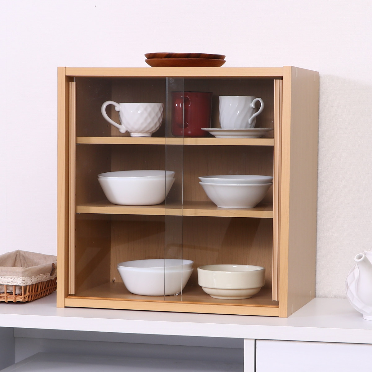 不二貿易（Fuji Boeki） ミニ食器棚 幅43cm 3段 カップボード ガラス