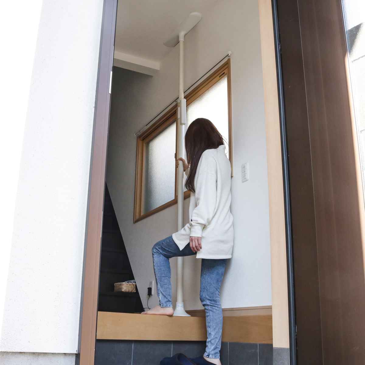 Tacaof 手すり つかまりポール 長円形 2本セット 介護用品 突っ張り