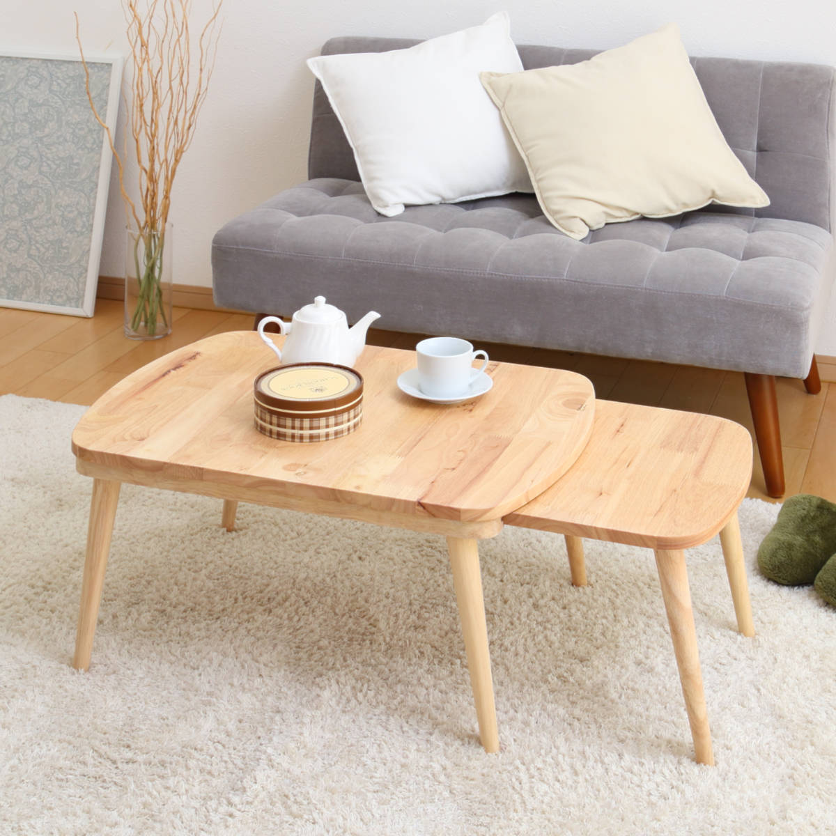 不二貿易（Fuji Boeki） ローテーブル 伸縮式 幅約70〜120cm 木製