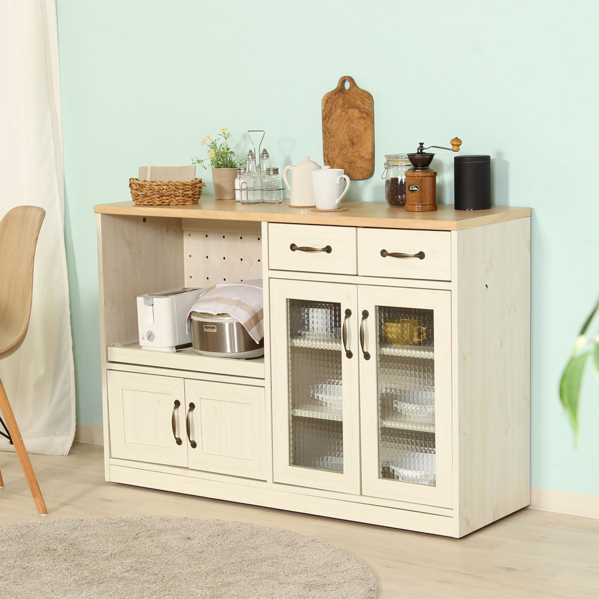 不二貿易（Fuji Boeki） キッチンカウンター 幅118cm スライド棚 2口