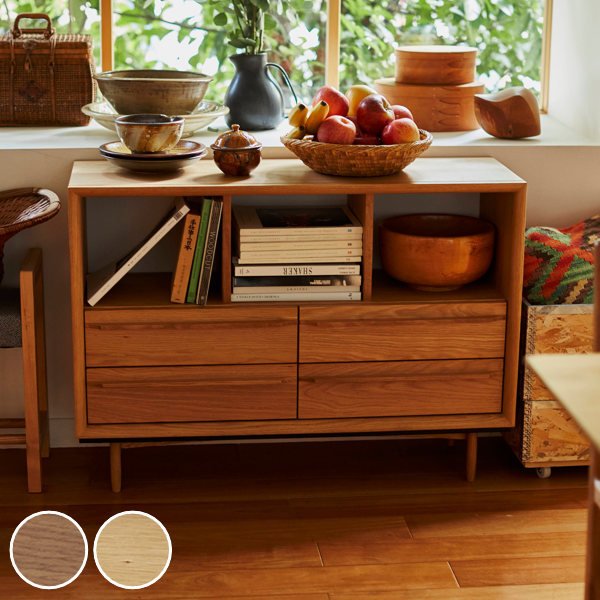 東谷 チェスト 2段 オープン棚 北欧風 天然木 TIMO 幅100cm （ 収納