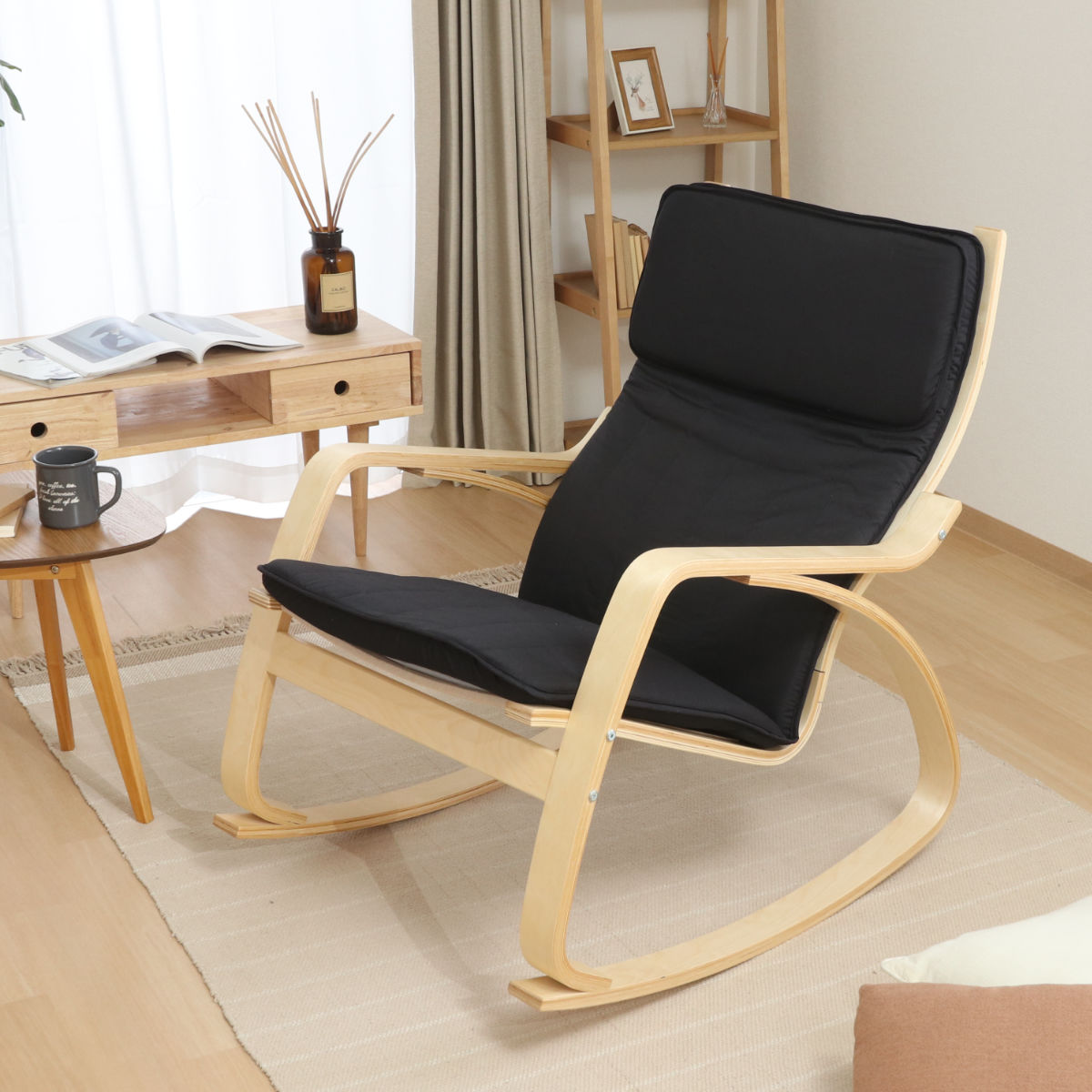【あと1時間限定14500円】木製ファブリックロッキングチェア 不二貿易（Fuji Boeki） ロッキングチェア 座面高48cm リラックス