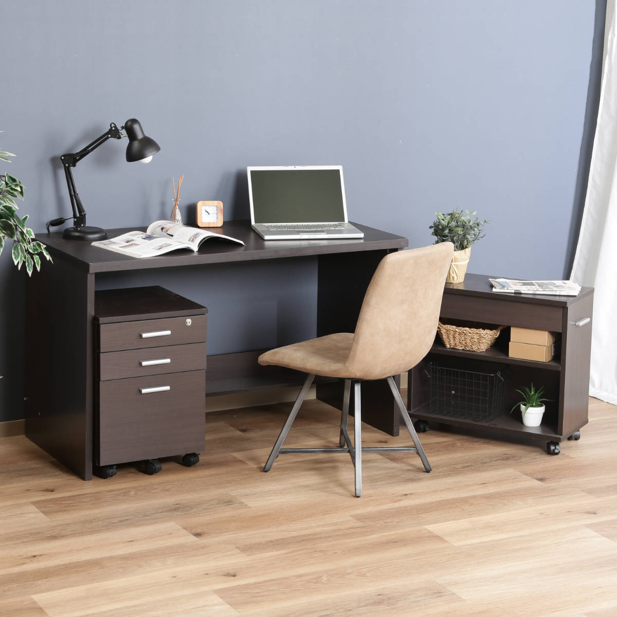 不二貿易（Fuji Boeki） ワークデスク チェスト ラック 3点セット 幅