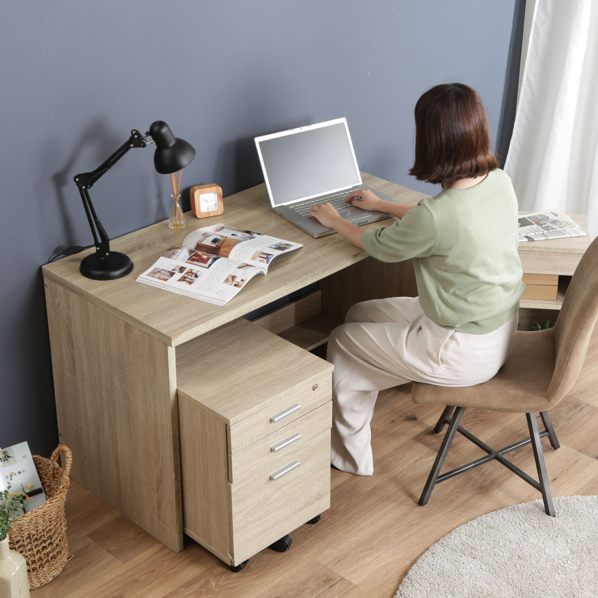 不二貿易（Fuji Boeki） ワークデスク チェスト ラック 3点セット 幅