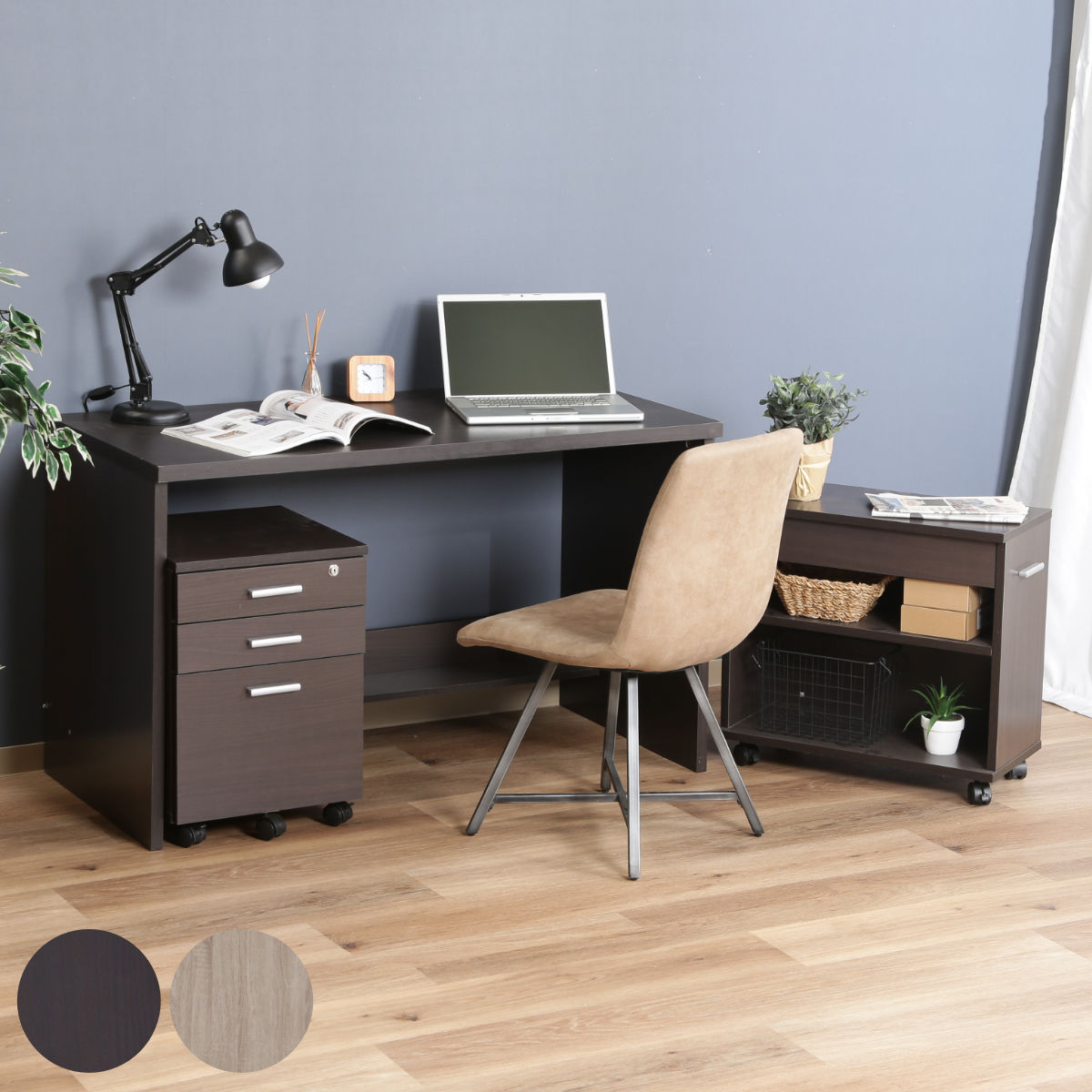 不二貿易（Fuji Boeki） ワークデスク チェスト ラック 3点セット 幅