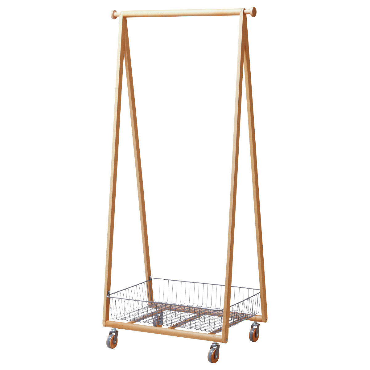 弘益 コートハンガー 北欧風 天然木フレーム カゴ付 LIV 幅66cm