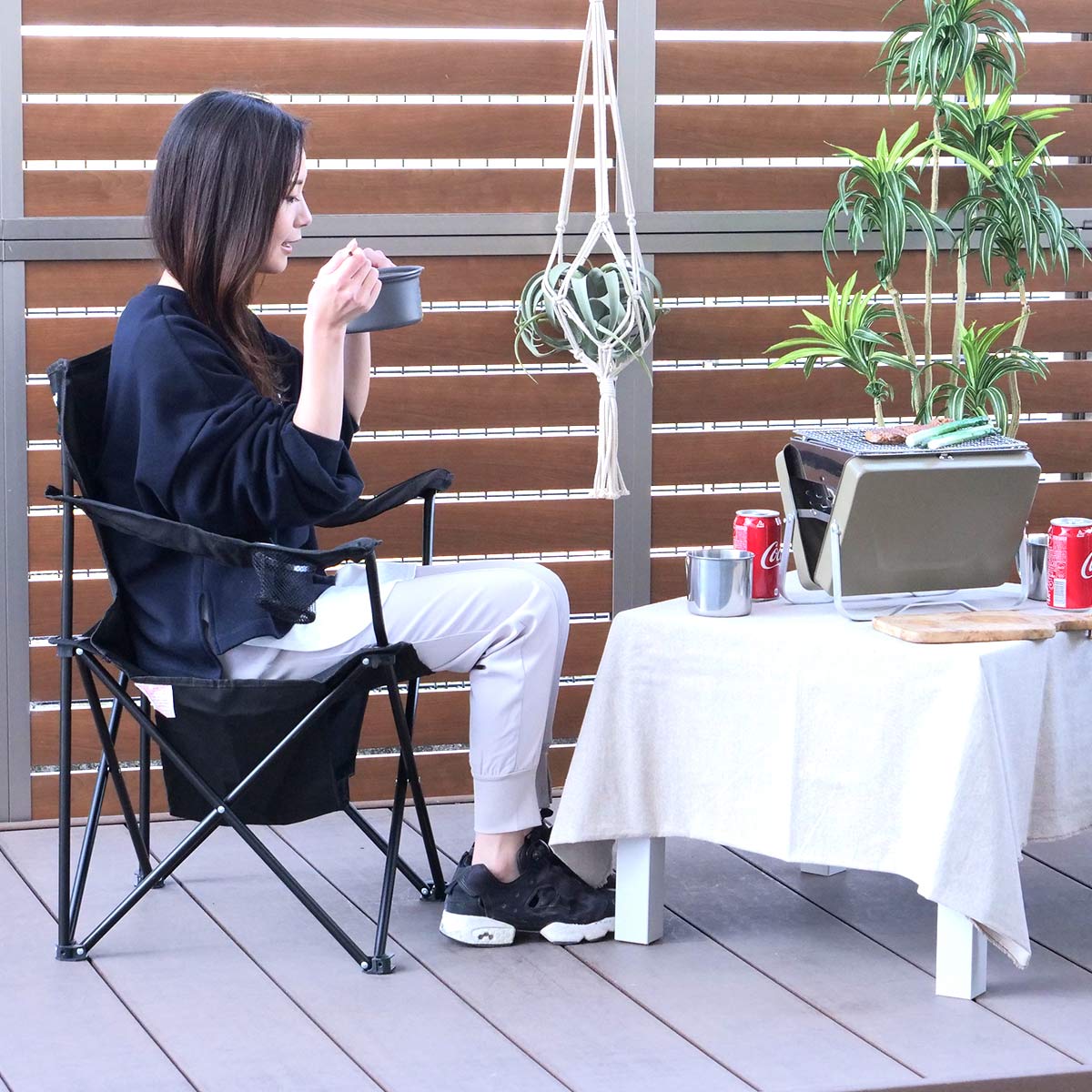 CAPTAIN STAG（キャプテンスタッグ） アウトドアチェア 折りたたみ 棚