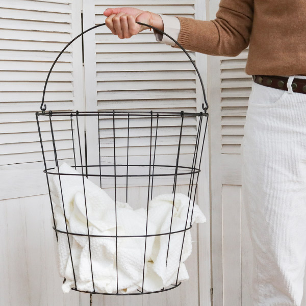 ちどり産業 ランドリーバスケット アンティーク 大容量 洗濯かご 丸型