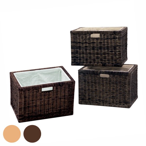 籐 バスケット 3個組 内布張り ラタン製 かご 約幅38cm （ ラタン