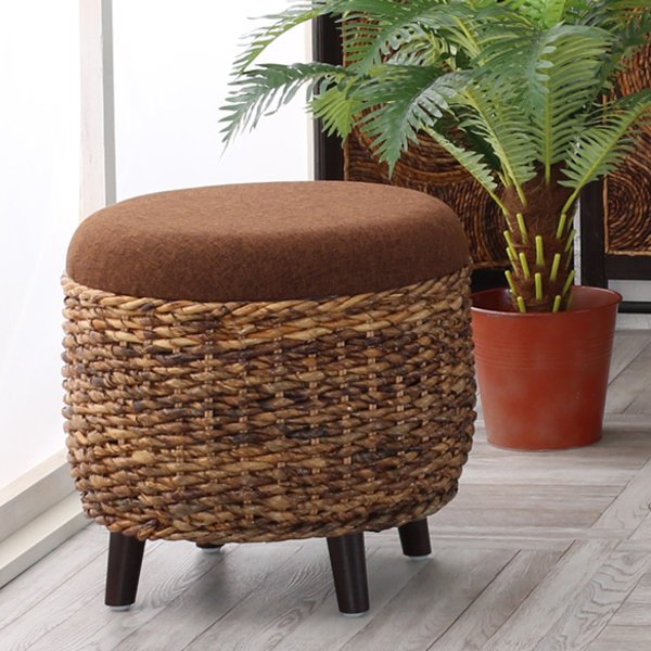 籐 スツール バナナリーフ材 クッション座面 アジアン家具 高さ40cm （ ラタン ラタンチェア チェア アジアン エスニック調 チェアー 椅子 いす イス ）