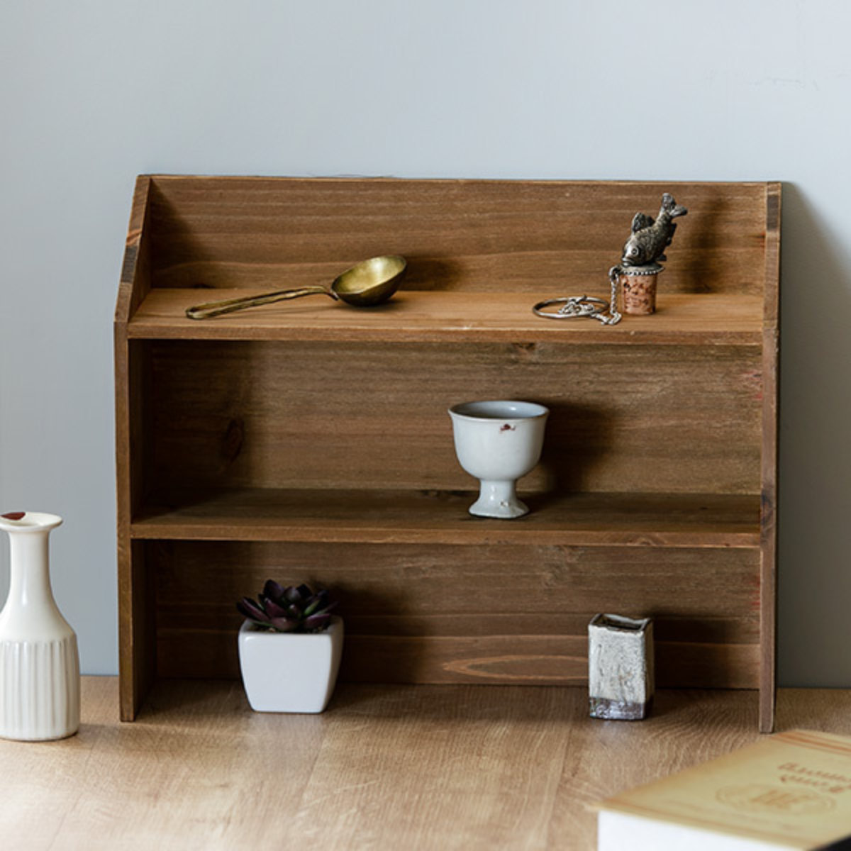 飾り棚(小物付き) ラック 2段 幅35×奥行10×高さ28cm 小物収納 ドゥー 木製 棚 （ 飾り棚