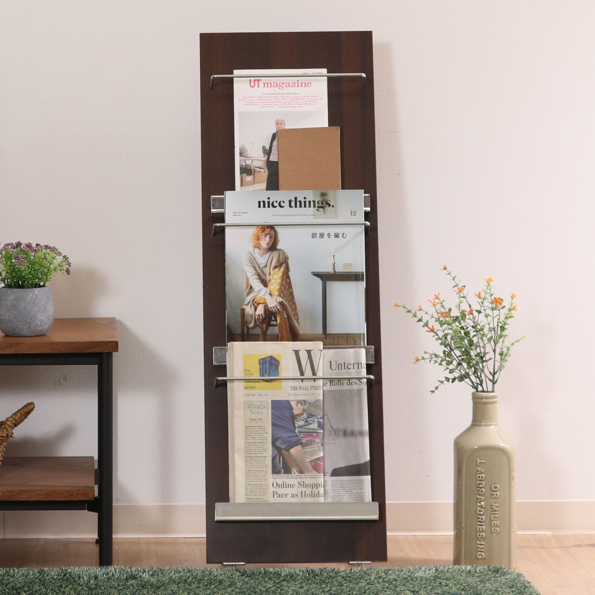 不二貿易（Fuji Boeki） マガジンラック 幅30cm 3段 スリム 木目調