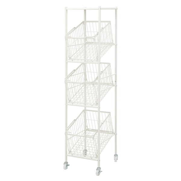 ランドリーワゴン 3段 ワイド 幅38cm 棚付きバスケット ランドリー
