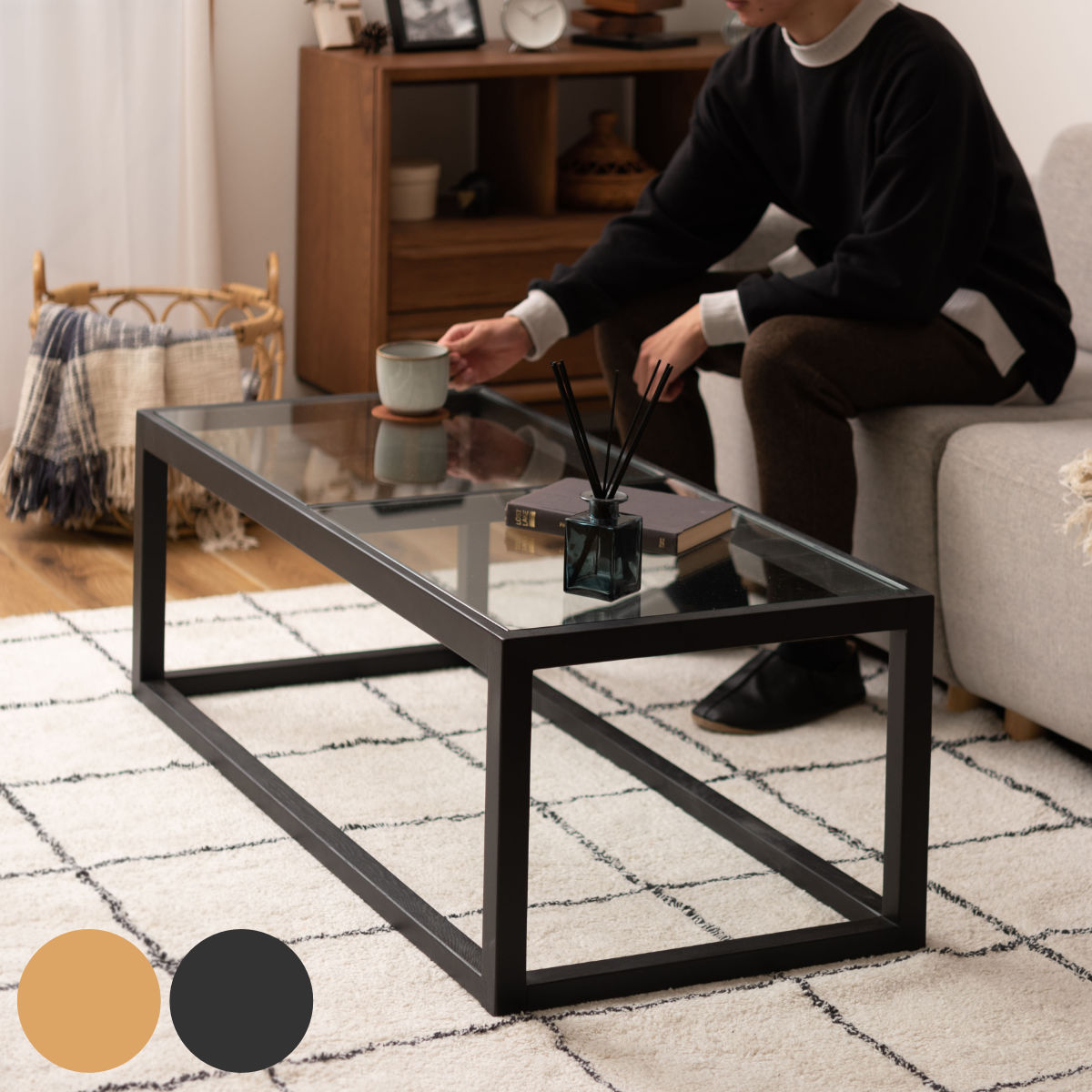 東谷 センターテーブル 幅110cm ガラステーブル ガラス天板 木製 天然