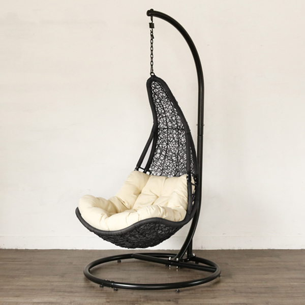 ハンギングチェア 1人用 アジアンリゾート風 クッション付 カゴ幅81cm