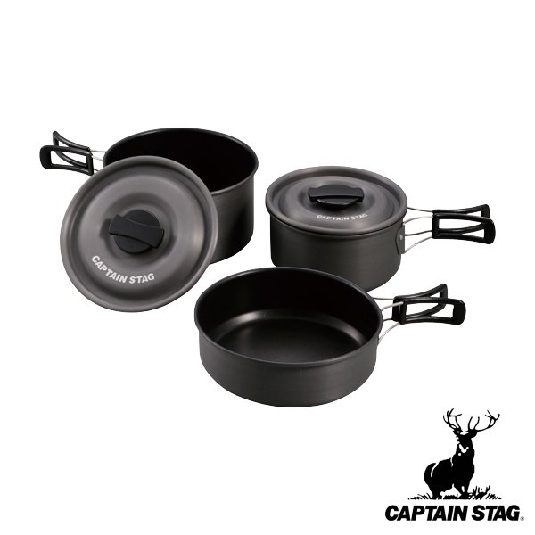 アウトドア 調理器具 アルミクッカー Sセット 2〜3人用 キャプテンスタッグ CAPTAIN STAG （ 鍋 フライパン 軽量 アルミ製 料理 調理 クッカー ）