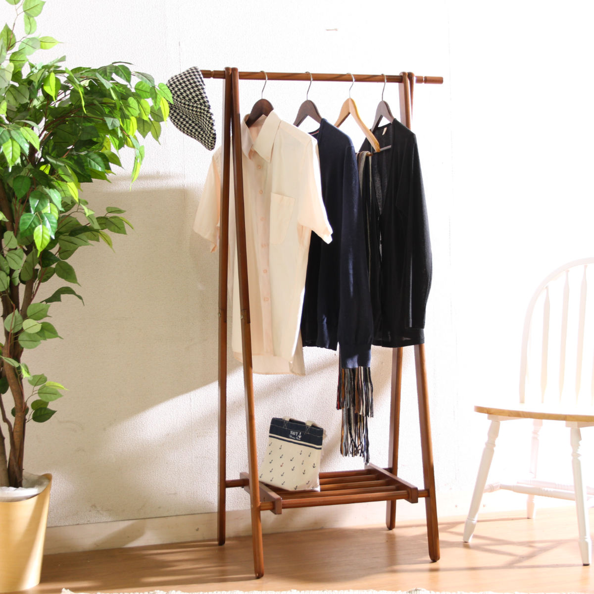 不二貿易（Fuji Boeki） ハンガーラック 幅80cm 折りたたみ式 天然木