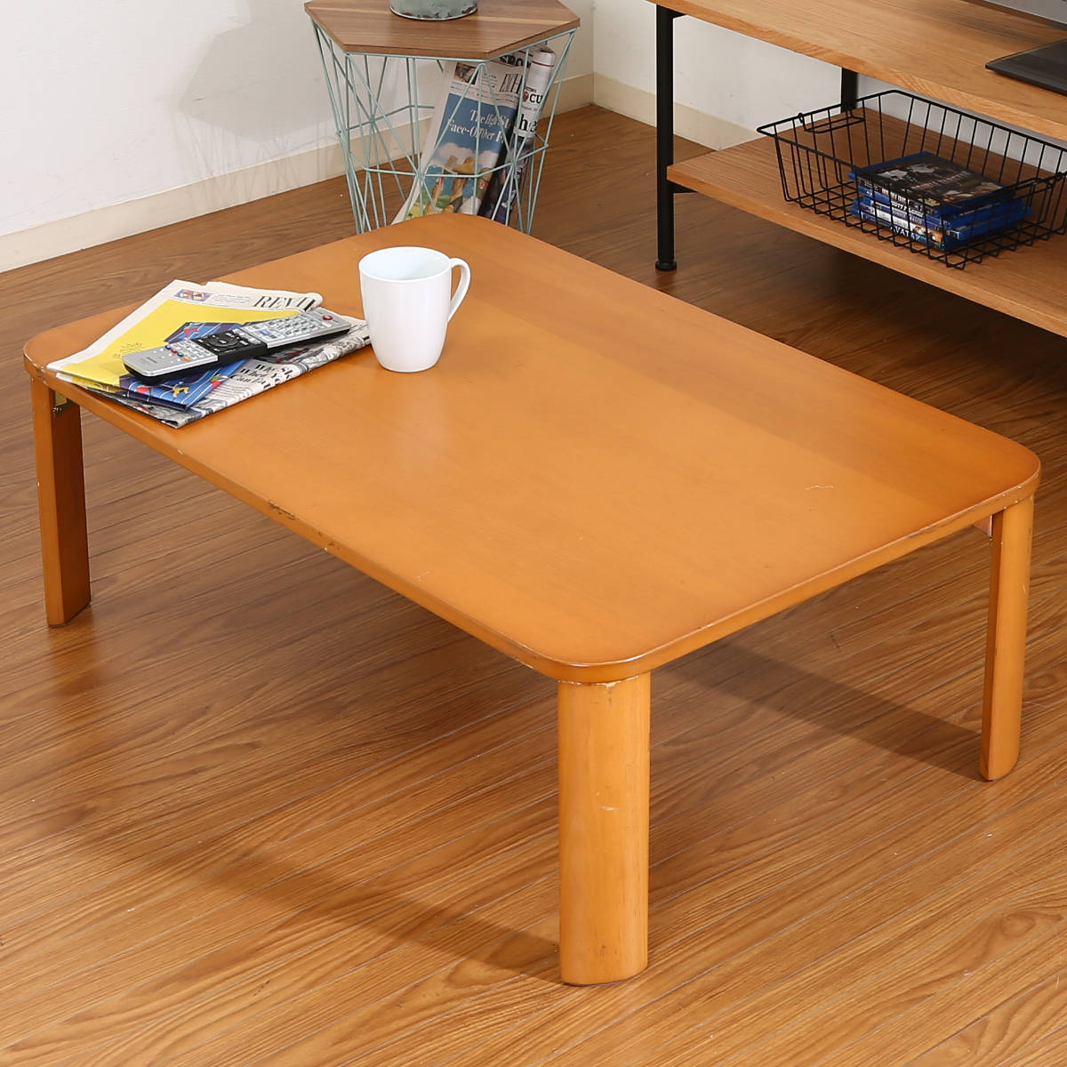 木製折りたたみローテーブル 天然木 折りたたみ ローテーブル ダークブラウン 90×45cm 1台 完成品