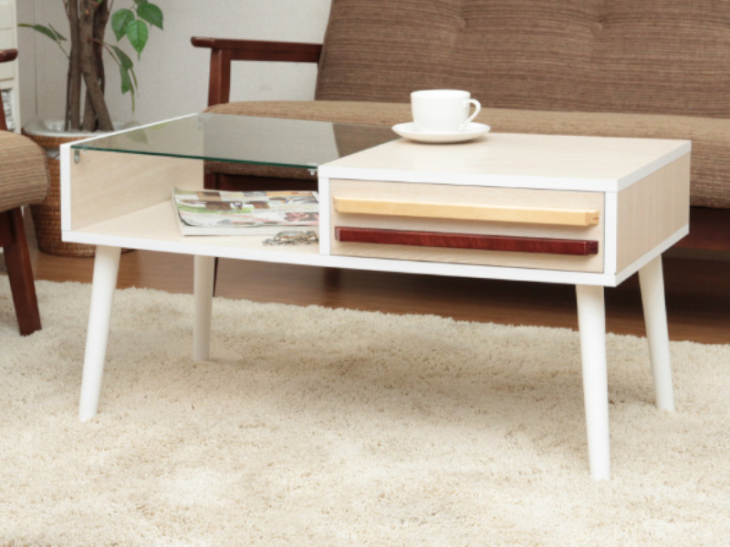 不二貿易（Fuji Boeki） センターテーブル 幅80cm ガラス 木製