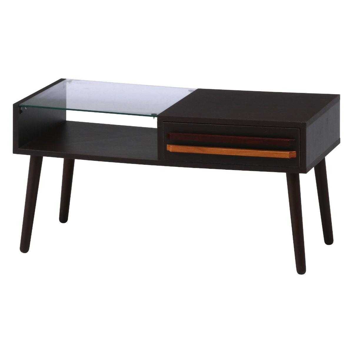 センターテーブル 幅80cm ガラス 木製 引き出し付 ローテーブル テーブル （ 収納 長方形 ディスプレイ ガラス天板 ）｜interior-palette｜02