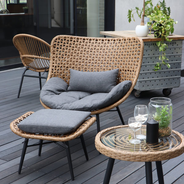 東馬（Tohma） サイドテーブル 高さ55cm ガラス天板 ラタン風 籐家具風