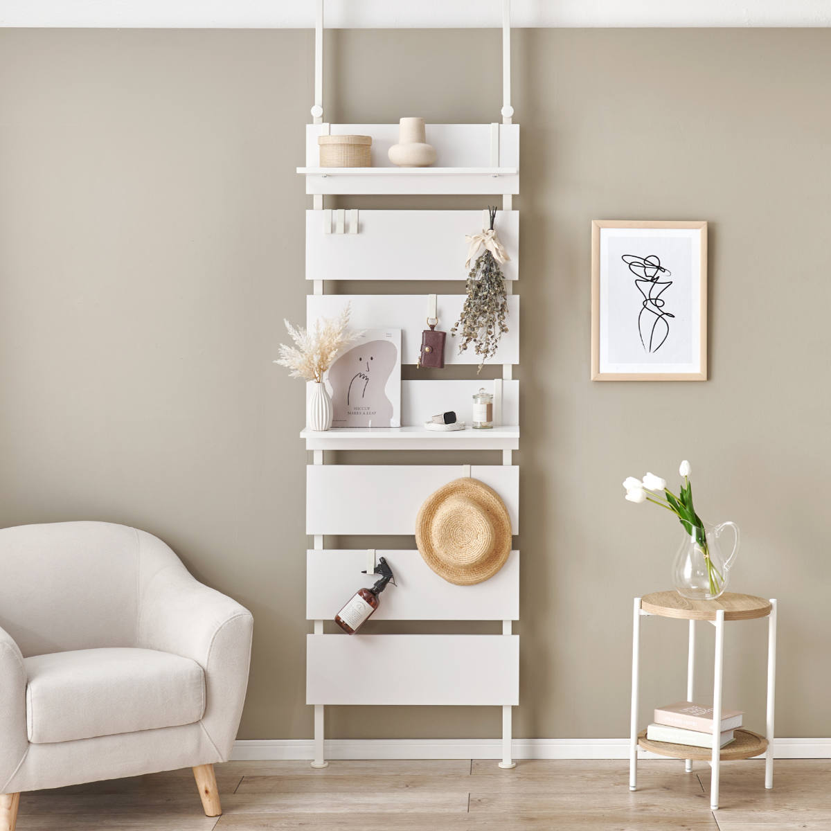 HAGiHARA（萩原） 突っ張り ウォールラック 幅60cm ラダーラック 棚