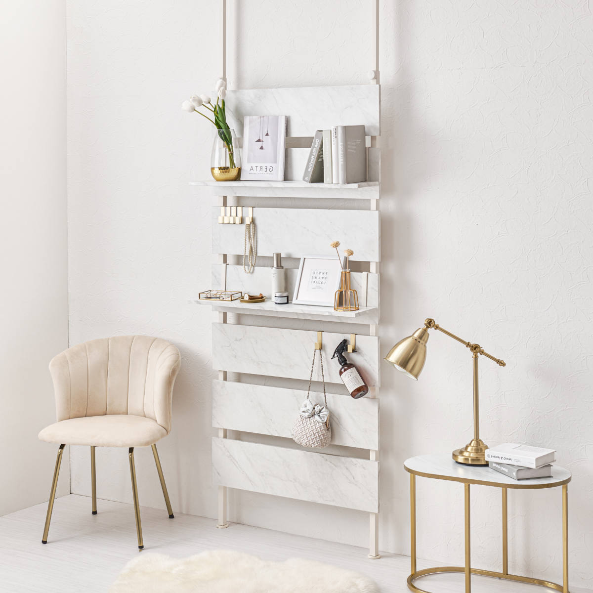 HAGiHARA（萩原） 突っ張り ウォールラック 幅80cm ラダーラック 棚