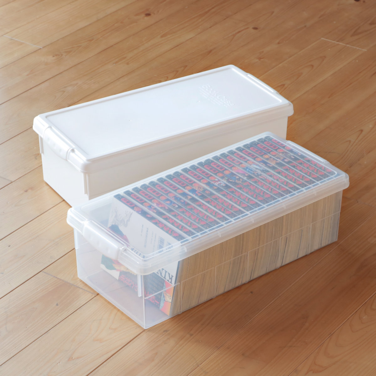 ブックケース 4個セット 幅21.5×奥行45.5×高さ13.8cm 収納ボックス （ コミック 漫画 メディア収納 マンガ 本 収納 ボックス ケース プラスチック フタ付き ）