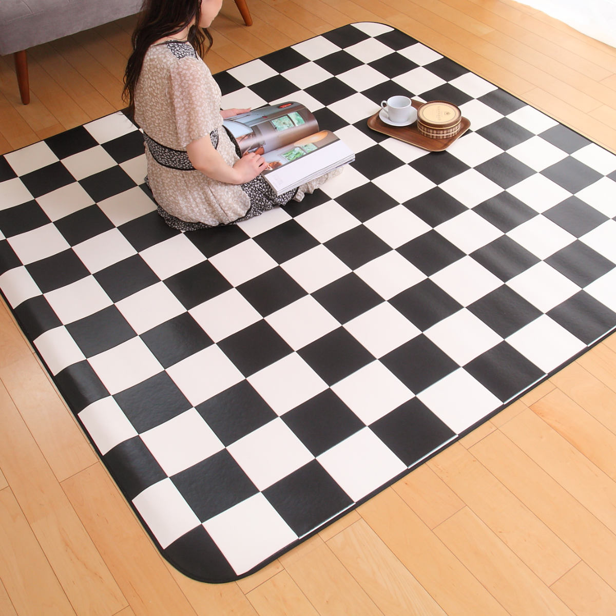 フェデポリマーブル ラグ 182×300cm ラグマット チェッカー 既製サイズ