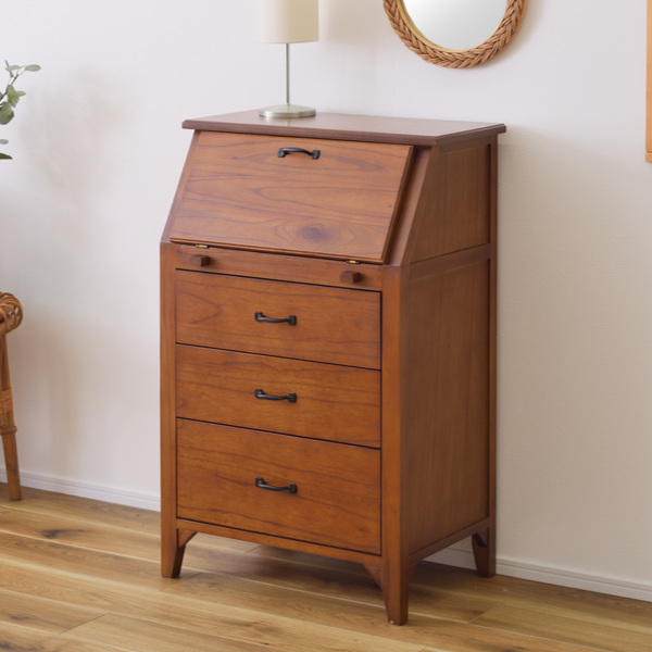 ライティングチェスト 引出し 3段 天然木 エスニック調 Timber 幅60cm