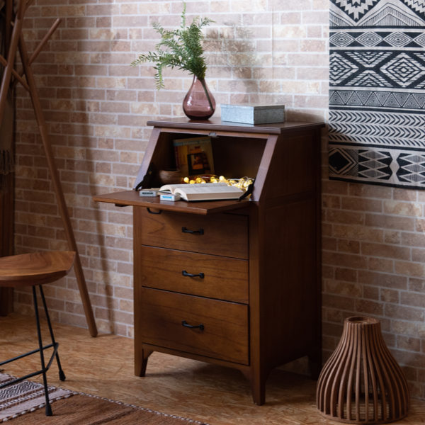 ライティングチェスト 引出し 3段 天然木 エスニック調 Timber 幅60cm